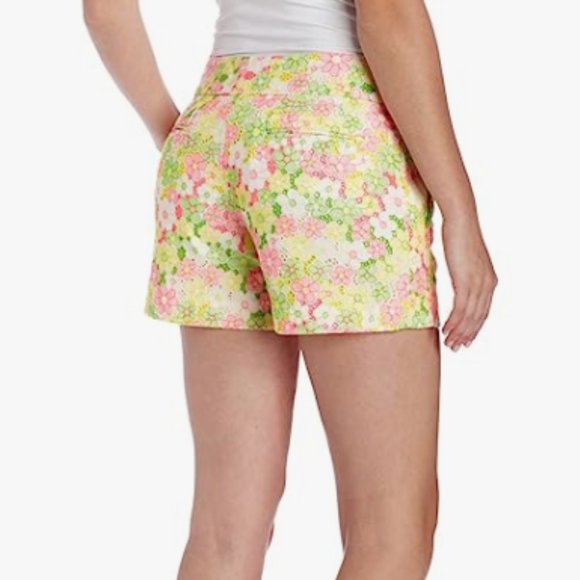 Lilly Pulitzer Floral Shorts Sloane Sunbonnet Eyelet Lace Pink Yellow Size 2 - Picture 2 of 16